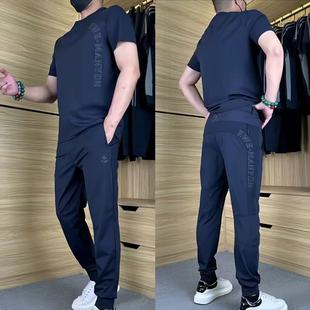 Live Broadcast of the Same Summer Men's Ice Mesh Suit, Loose Sports Suit, Versatile Breathable Quick-Drying Casual Suit