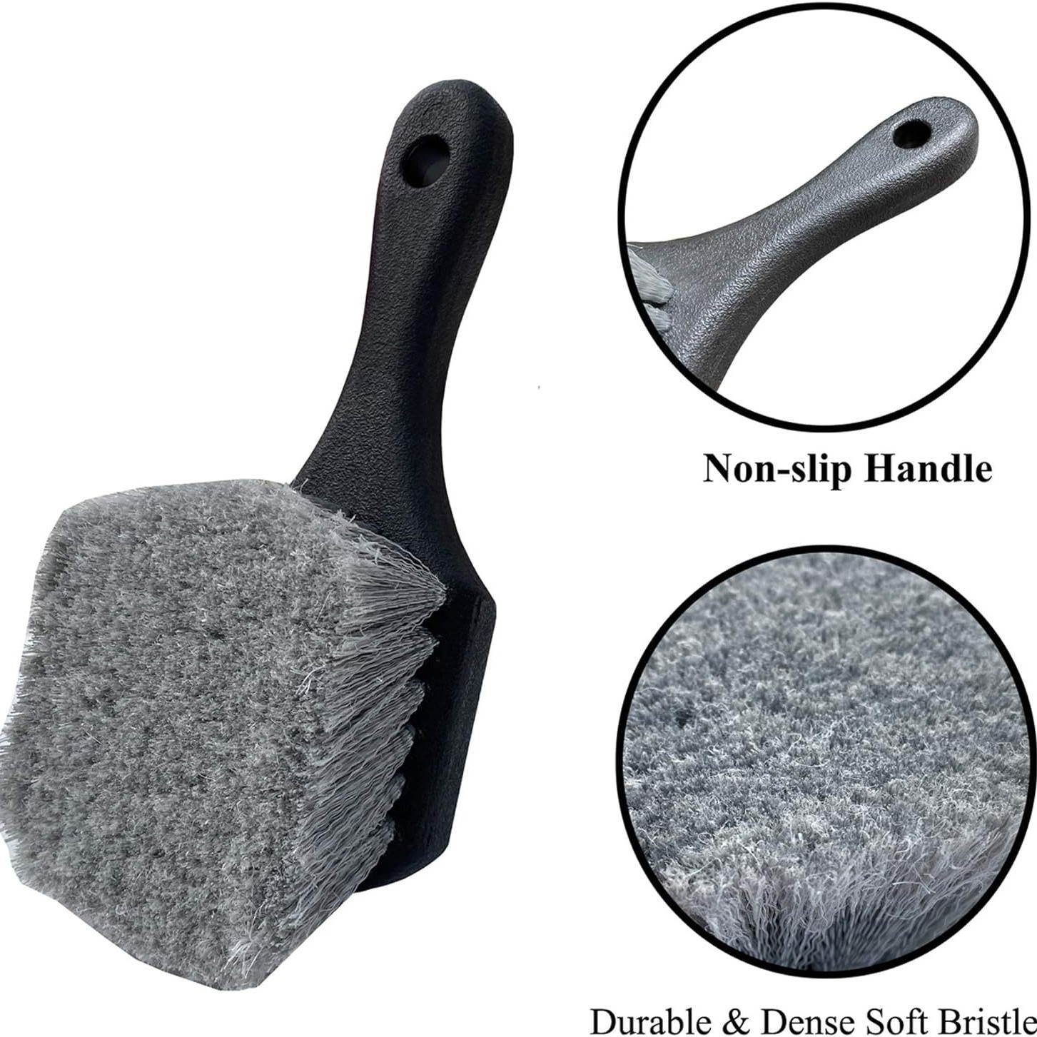 Gray short handle car tire brush pp flowering silk cleaning tire wheel soft brush car cleaning dust removal tool