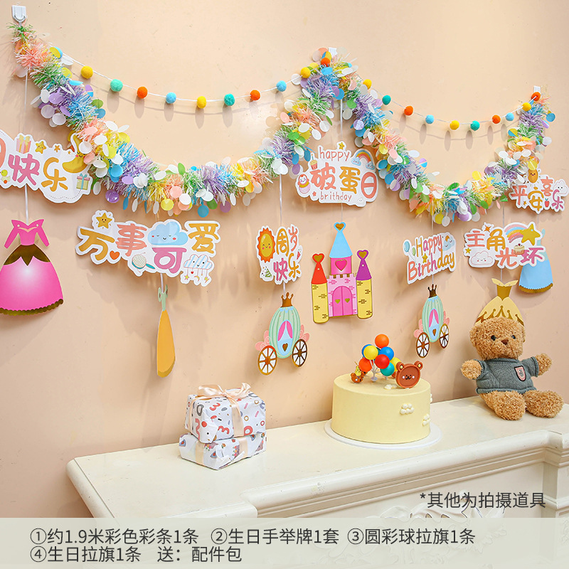 ハッピーバースデーの儀式装飾、小さな女の子の装飾壁シーン、子供のパーティー、男の子の誕生日雰囲気の小道具|undefined