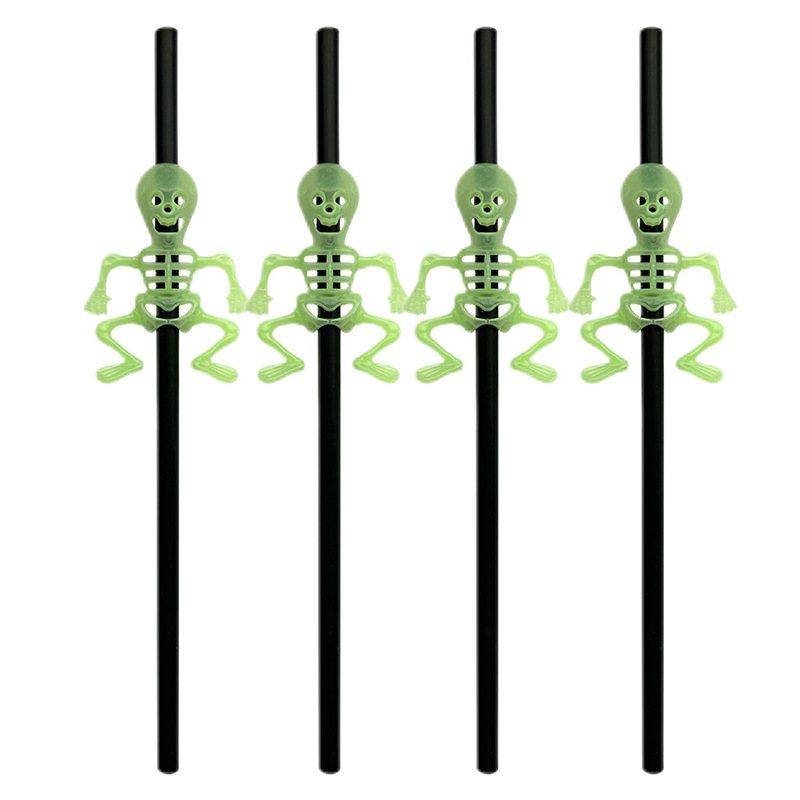 Decoración de fiesta de Halloween transfronteriza creativa paja de plástico color fluorescente esqueleto puppy paja