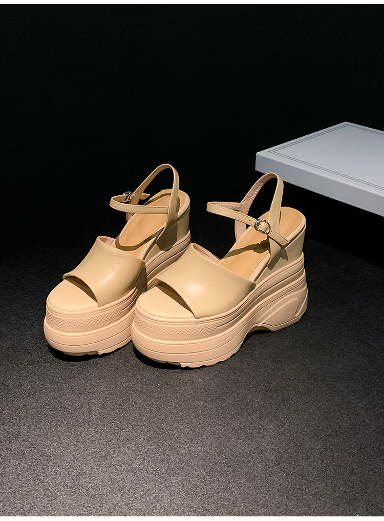 Sandal nữ đế dày da bò cao gót 14 cm phong cách La Mã — màu đen, màu trắng, màu mơ chi tiết 23