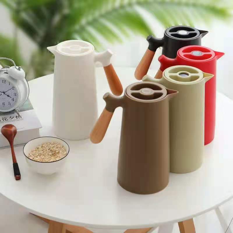 Hervidor térmico estilo europeo, cafetera térmica con mango de madera, botella térmica con logo personalizado