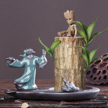创意陶瓷小托盘带人物摆件巴西木绿植苔藓球禅意底托花盆接水桌面