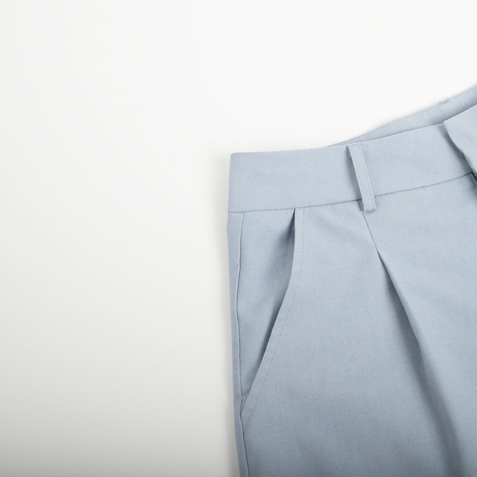 Bộ vest gile và quần short nữ chất liệu lanh cotton, áo khoét vai không tay, kiểu công sở — Màu mơ, Màu nâu đậm, Màu trắng, Màu xanh nước biển chi tiết 62