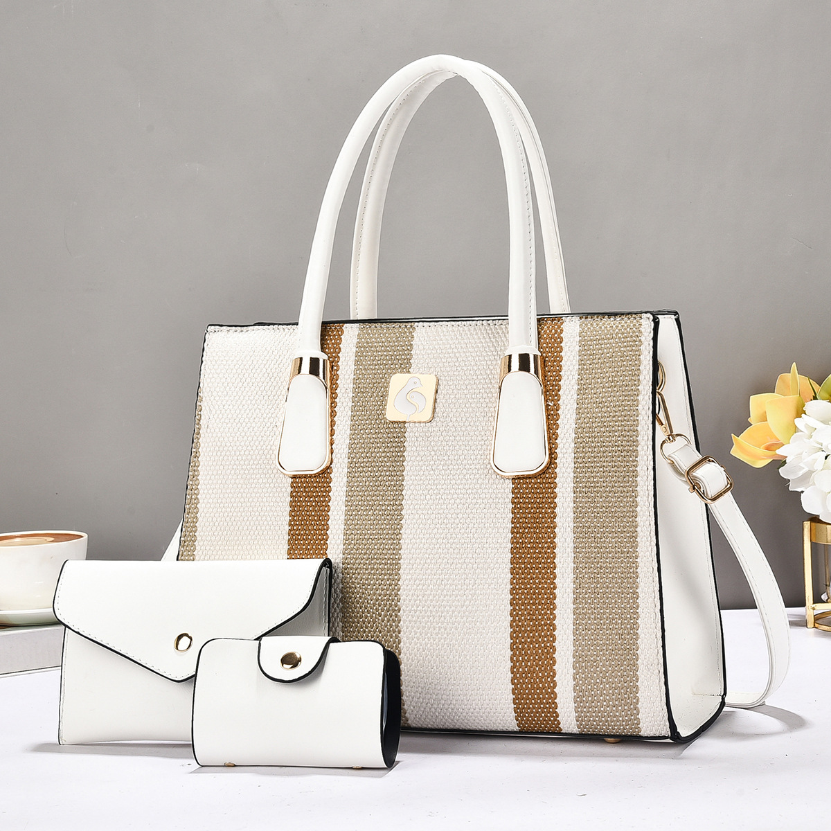 Bolso de tres piezas, bolso de mano a rayas, bolso de mano, bolso de hombro de moda, bolsas transfronterizas