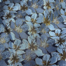 新款织金金丝蓝色大花朵提花色织面料女款西装箱包欧美风布料3335