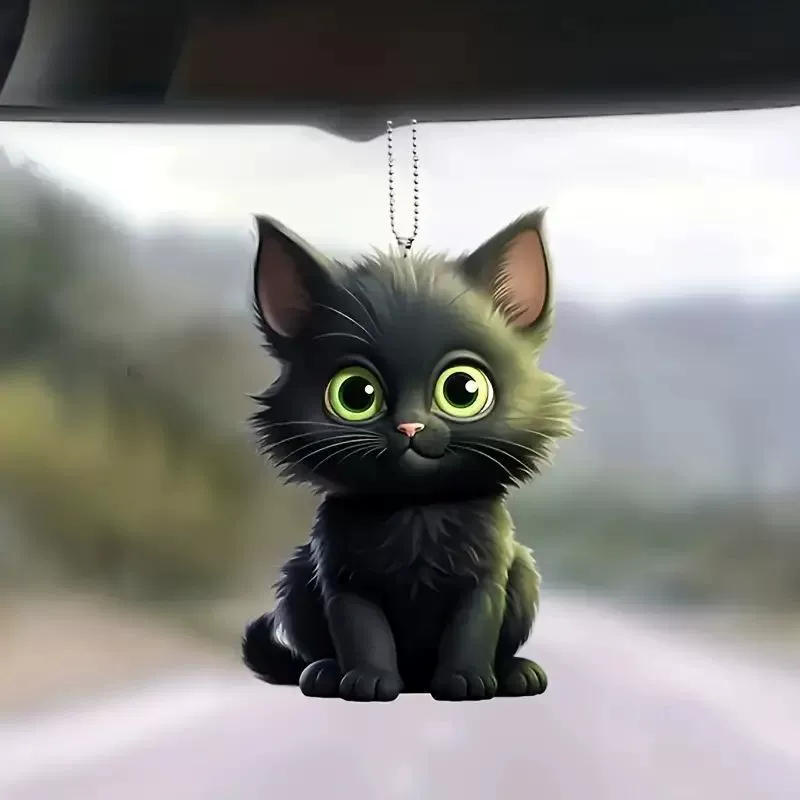 Трансграничный новый милый 2D маленький черный кот висит акриловой самолет зеркало заднего вида украшения подвеска рюкзак