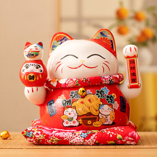 Automatic waving hand lucky cat ornaments shop opening electric waving hand gift lucky cat cashier front desk red happy cat
