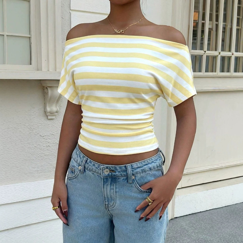 Cross-Border European and American Amazon New Summer Style Versatile Striped Short-Sleeved T-Shirt Top
