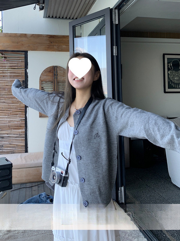 橘子树在哪儿韩系灰色针织开衫女秋季款宽松显瘦百搭短款毛衣外套|undefined