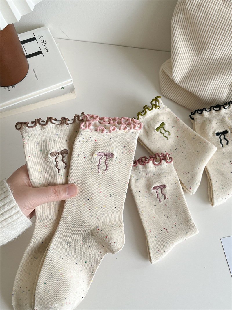 50g Weight Socks Classification Socks Lingerie Type Cotton Fabric Type A Pair Quantity Holiday Occasion Bow Knot Pattern All Seasons Season Women's Gender Vacation, Simple Style Style Vacation Simple Style Women's Bow Knot Cotton Crew Socks A Pair 1