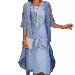 European and American Hot-Selling Independent Station Wish Popular Spring & Fall Fashionable and Elegant Lace Chiffon Dress Two-Piece Set