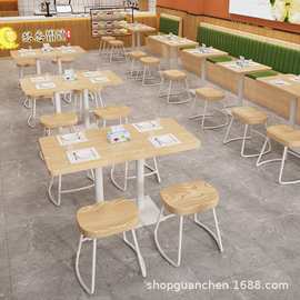 食堂餐厅面馆双人桌椅商用现代原木色餐饮小吃店快餐桌椅组合实木