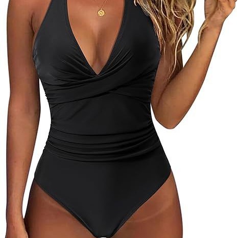 Amazon Explosive one-piece swimsuit women's fashion sexy hanging neck lace-up swimsuit cross backless swimsuit