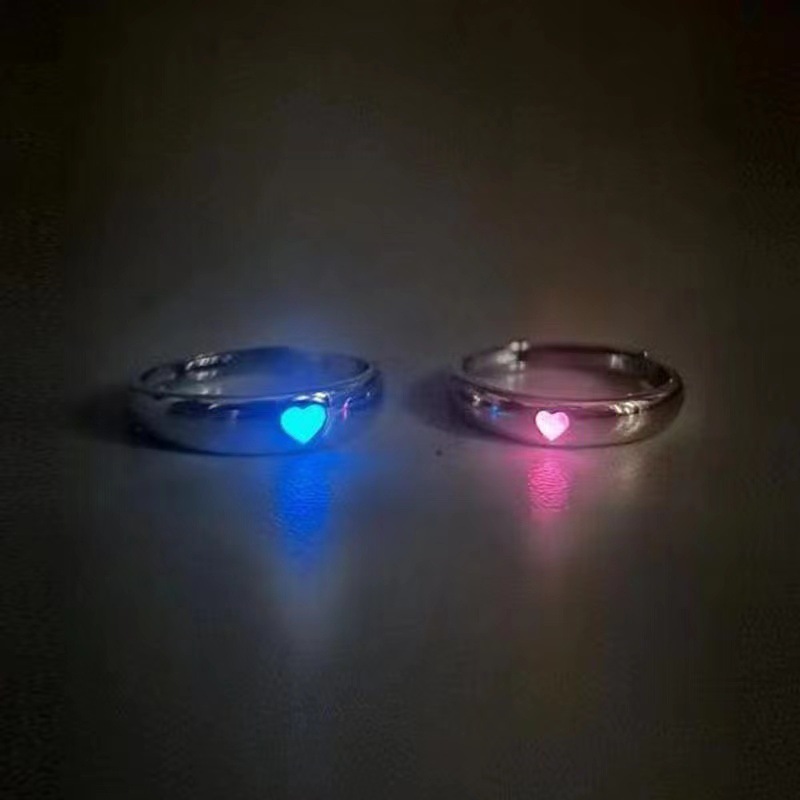 Japanese and Korean elemexsu Niche Love Luminous Ring Adjustable for Living Couple A Pair of Ring for Girlfriend