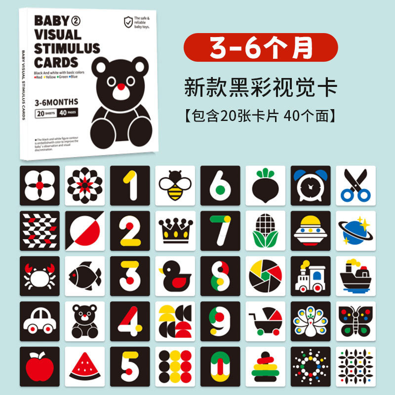 Tarjetas de estimulación visual para bebés recién nacidos de 0 a 36 meses, tarjetas de seguimiento en blanco y negro y coloridas, tarjetas educativas cognitivas
