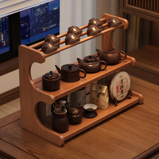 Desktop Tea Cup Storage Rack Tea Room Tea Table Small Antique Rack Tea Table Tea Set Purple Sand Pot Display Rack