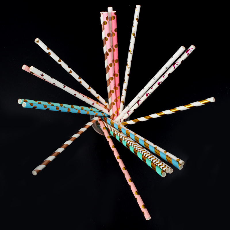 Color bronceado paja papel desechable paja creativa degradable fiesta jugo bebida papel paja
