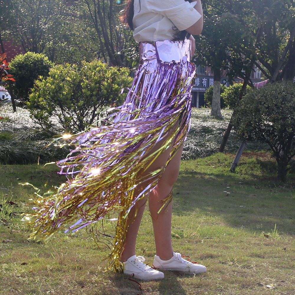 Amazon danza rendimiento ropa de lluvia falda de seda mascarada fiesta de cumpleaños decoración del partido Hawaiano lluvia falda de seda