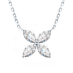 18K White Gold Marquise Diamond Small 44 Points Four Flower Necklace 1.2 Carat Large Marquise Diamond Clavicle Chain