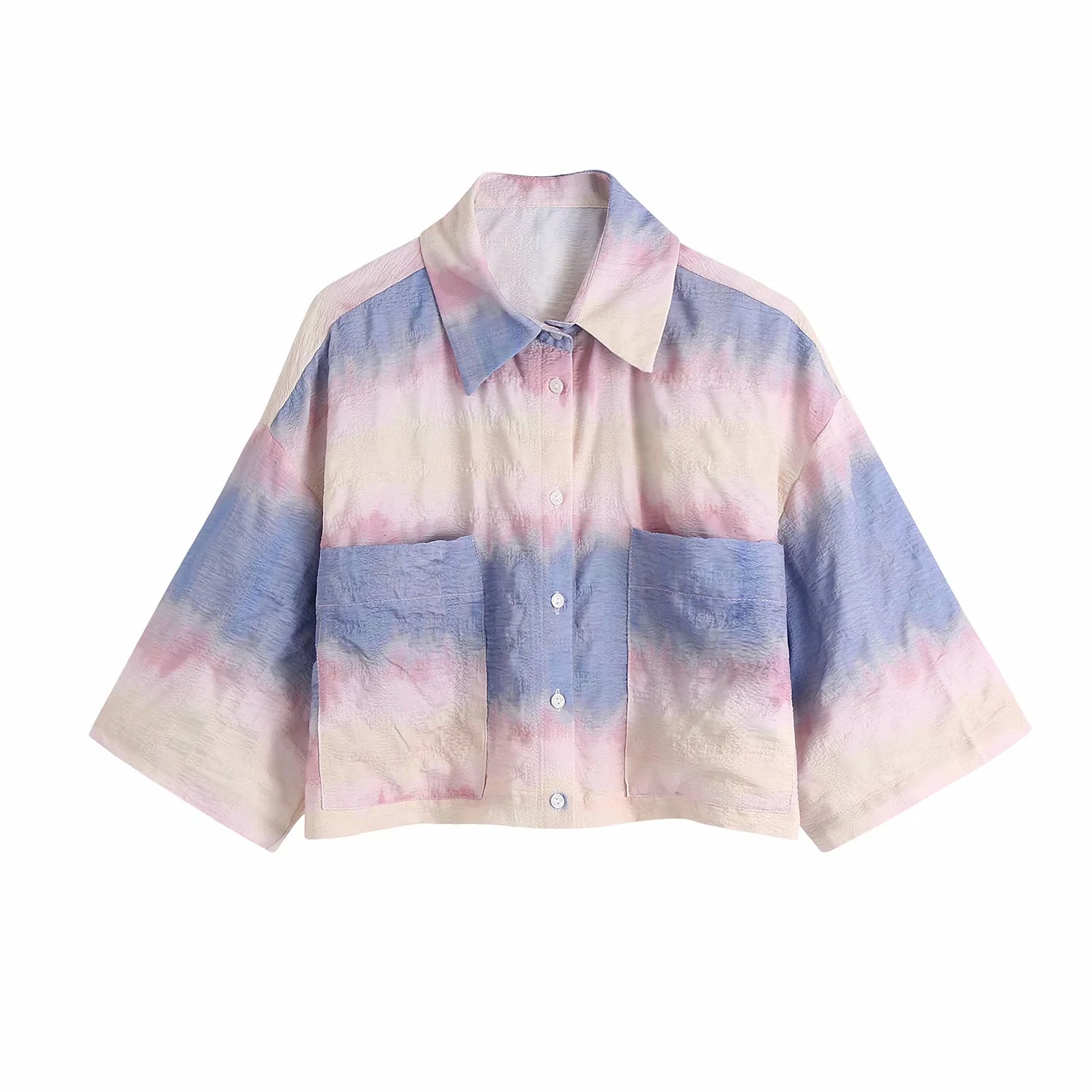 Tie-dye loose single-breasted lapel top NSAC42393