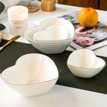 金边性创意碗碟骨瓷盘陶瓷北欧碗组合桃心ins风少女蒸单个鸡蛋羹