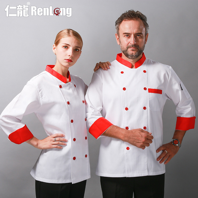 Ropa de chef Hombre Manga larga Blanco Transpirable Logotipo Bordado Comedor Hotel Tooling Comedor Chef Ropa de trabajo