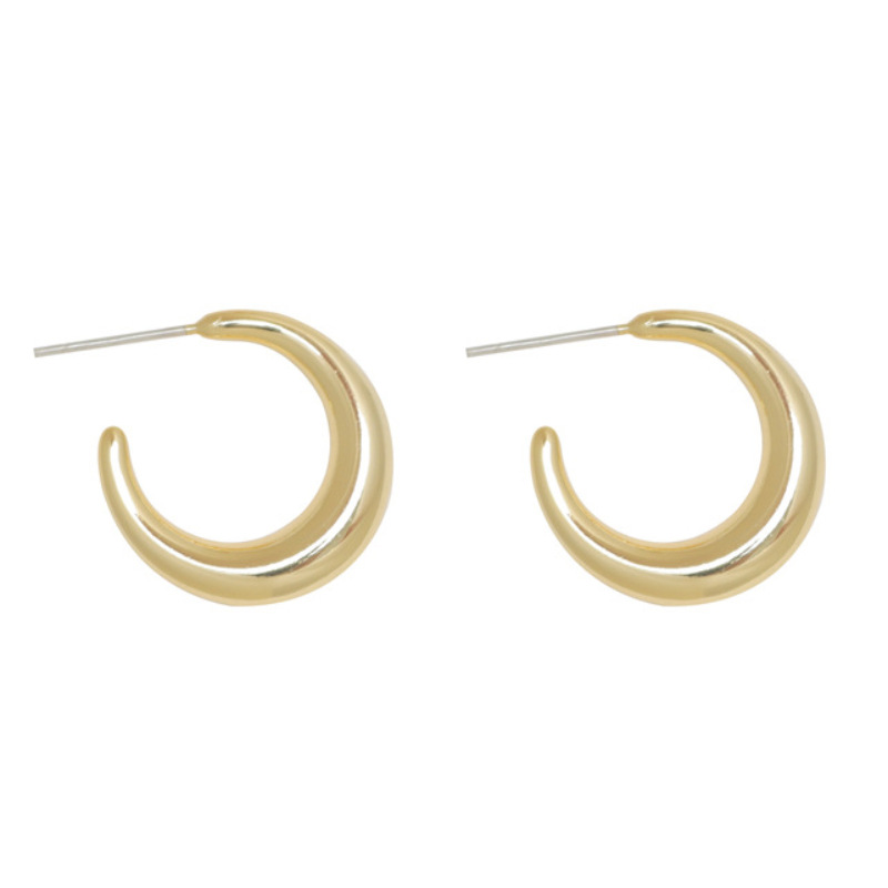 S925 Textured Crescent Hoop Stud Earrings Minimalist Fashion Style_voghion.com