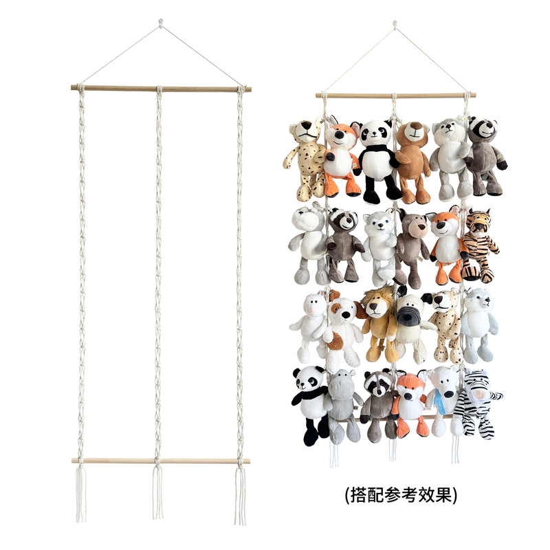 INS木の棒のおもちゃの収納棚の置物棚のシンプルな装飾のボヘミアン綿の紐は人形の収納棚を編みます。|undefined