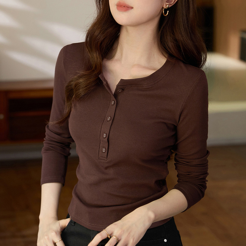 # Craftsmanship and Exquisite Products # Waist-Cinching Pleated Melard Chic Fabric-Covered Button Long-Sleeve T-Shirt for Women, Elegant Cotton Base Shirt. # Craftsmanship and Exquisite Products # Waist-Cinching Pleated Melard Chic Fabric-Covered Button Long-Sleeve T-Shirt for Women, Elegant Cotton Base Shirt.