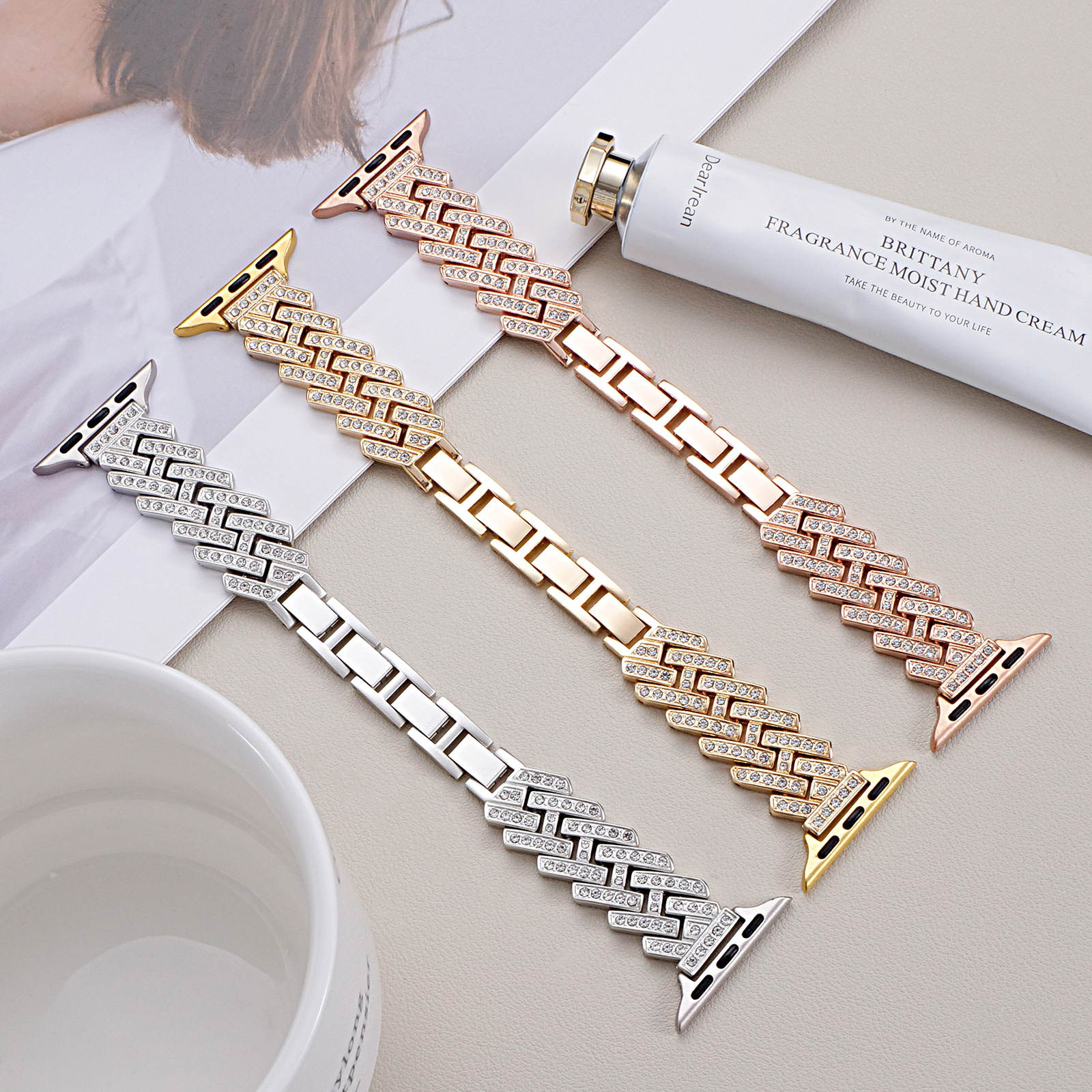 Suitable for iWatch Apple Watch with Metal H-Shaped Twill Diamond-Encrusted Applewatch S11 Women's Metal Watch Strap