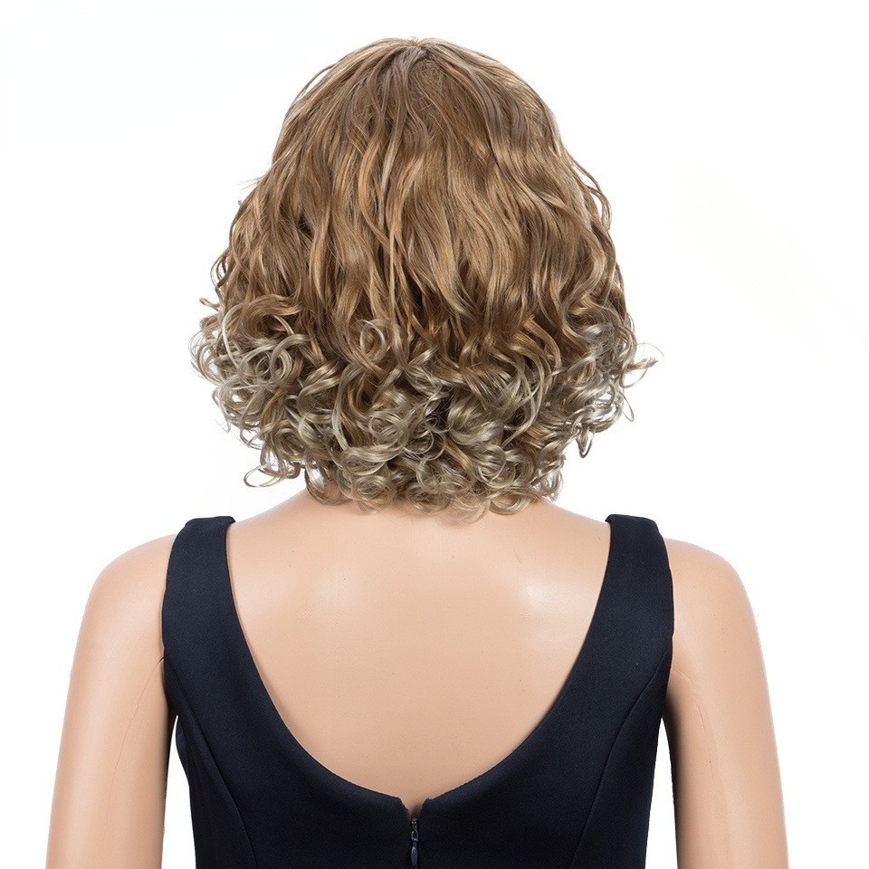 Perucas europeas y estadounidenses cabello de dama fibra química seda de alta temperatura franja 12 pulgadas rizos cortos wig