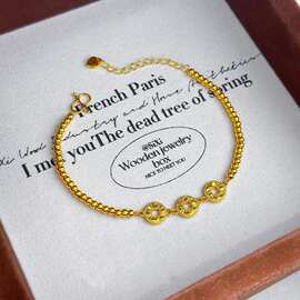 黄金色久不掉色中国风气质转运手链古法沙金碎冰冰钱币珠珠手链女