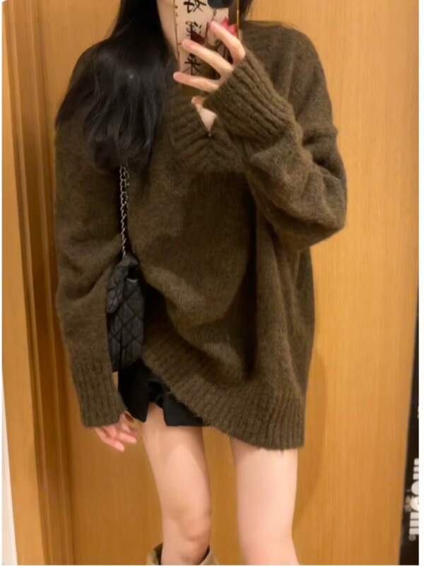 复古美拉德毛衣慵懒风感软糯领针织衫宽松休闲上衣春季|undefined