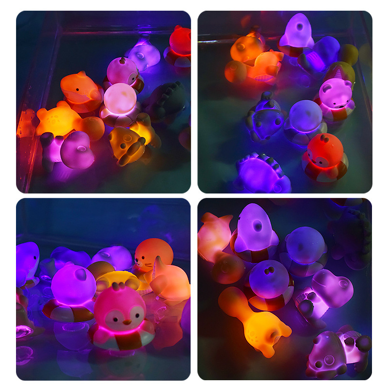 Bebé Baño de vinilo flash de juguete de natación de los animales anillo táctil de inducción de baño luminoso flotante juguete de agua