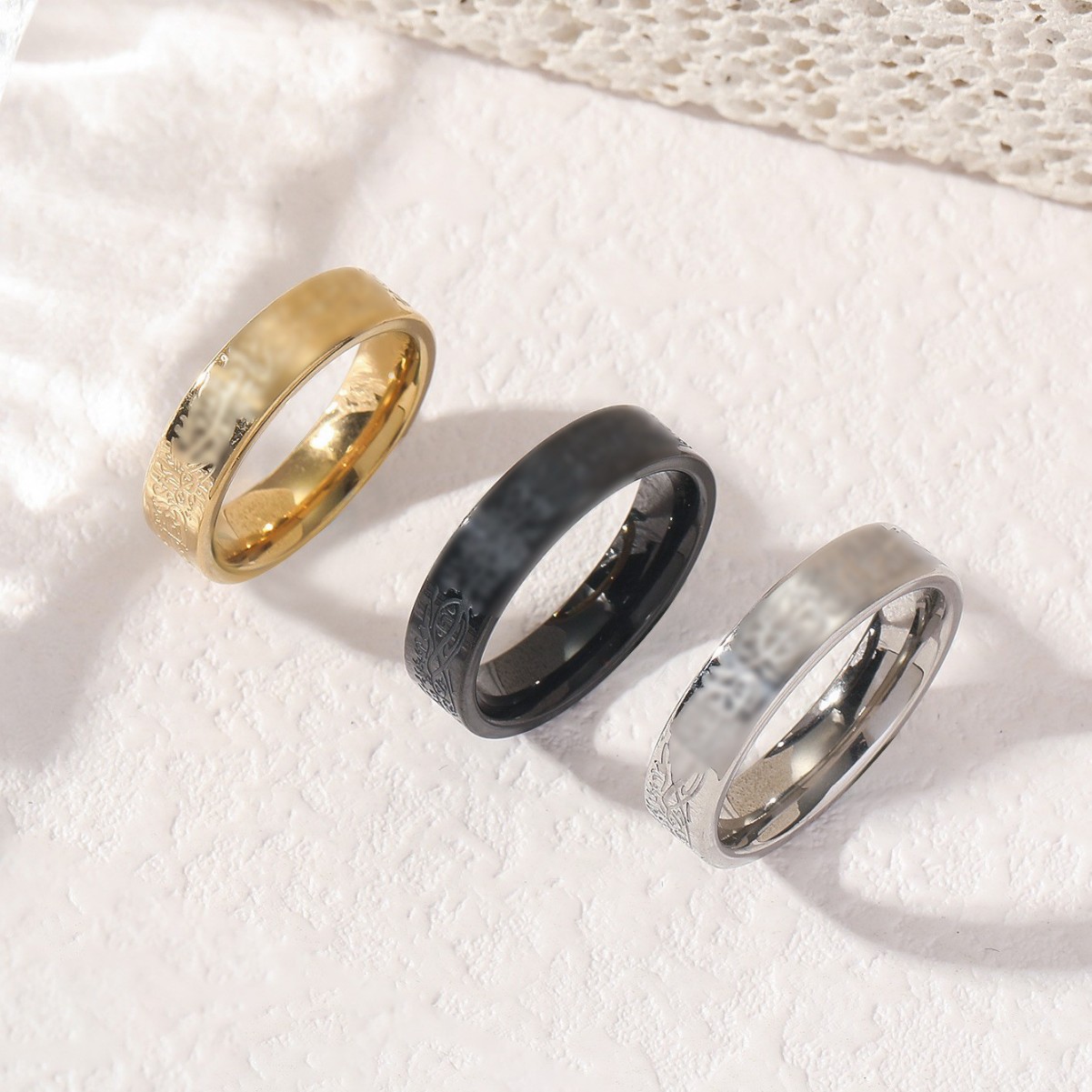Cross-border Explosive Stainless Steel Ring Closed Mouth Carved Titanium Steel Ring for Men and Women Niche Advanced Light Luxury Index Finger Ring