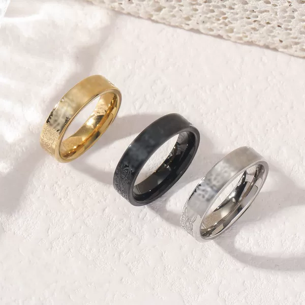 Cross-border Explosive Stainless Steel Ring Closed Mouth Carved Titanium Steel Ring for Men and Women Niche Advanced Light Luxury Index Finger Ring