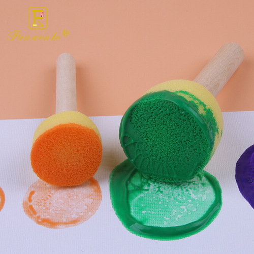 Set of 5 round painting sponges with wooden handles, DIY art stamps for children, kindergarten early education supplies