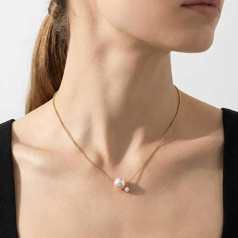 s925银淡水珍珠项链女夏ins高级感珍珠锆石锁骨链路路通珍珠项链