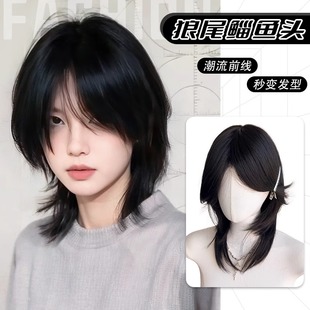 Wolf Tail Wig Short Hair cos Japanese Samurai Head Half Tie Simulation Hair Mullet Head Full Head Cover