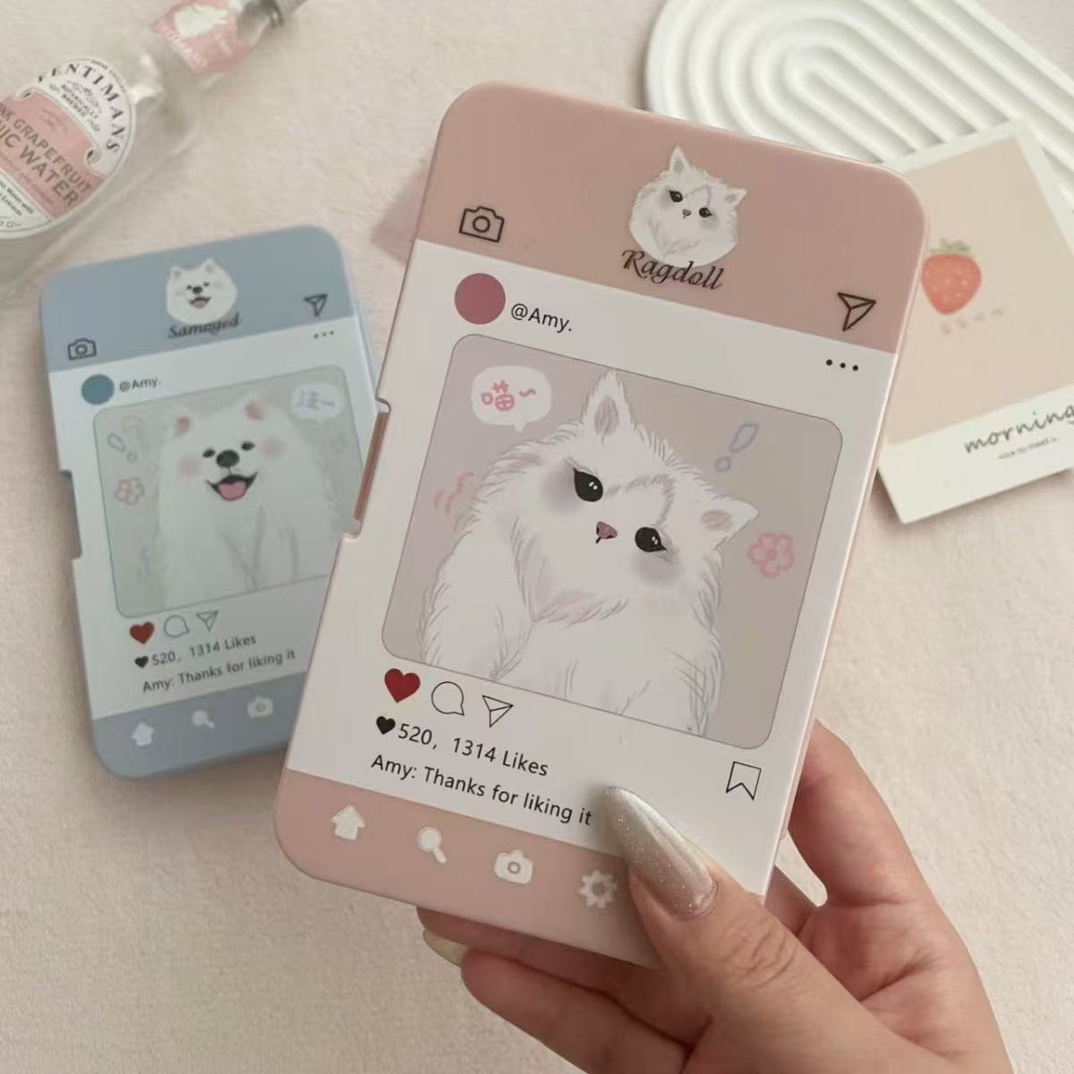 少女ins风可爱猫咪狗狗美瞳收纳盒多副装清新隐形眼镜伴侣盒便携