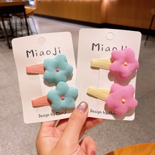Korean-style fabric small flower hair clip for children, dopamine-colored sweet hair clip for girls, forehead clip that doesn't damage hair, BB hair clip