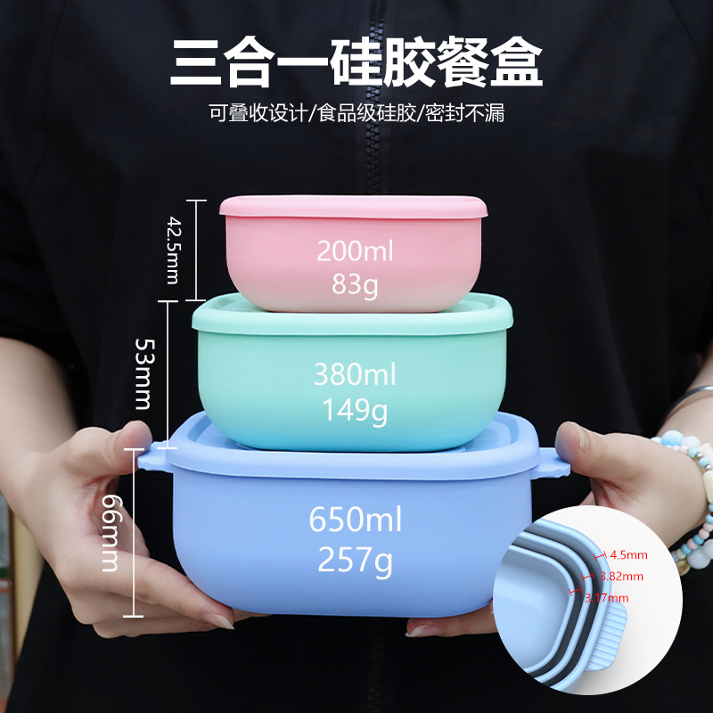 Customized Silicone Lunch Box Office Worker Lunch Box Microwave Heating Baby Food Bowl Crisper Lunch Box Set