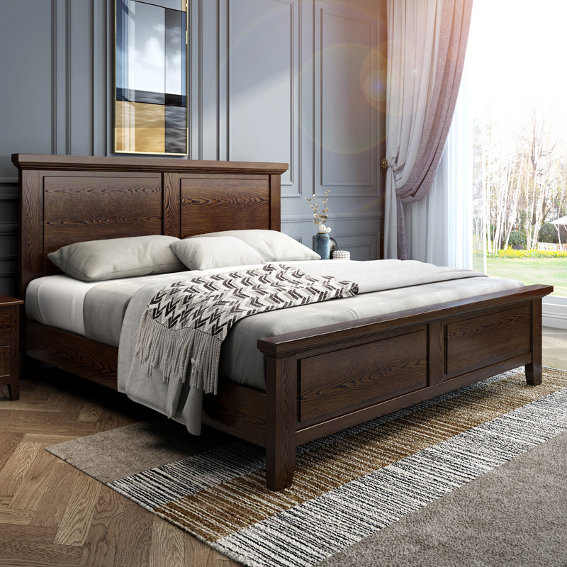 American solid wood bed forh wood double bed 1.8 meters modern minimalist master bedroom wedding bed 1.5 Nordic reserve bed furniture