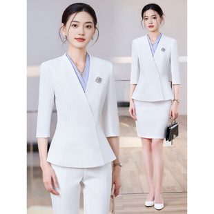 White Suit suit Women's 2025 New Spring and Summer Seven-point Sleeve Jewelry Shop Beauty Salon Front Desk Reception Work Clothes