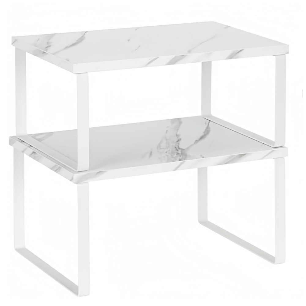 Estampado de mármol blanco + armazón de hierro blanco en dos piezas