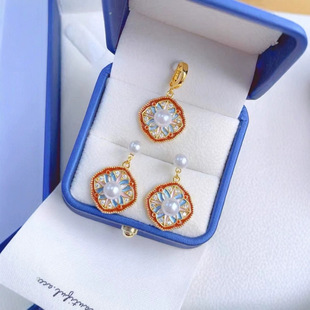 S925 Silver Needle Oil Painting Natural Freshwater Pearl Flower Earrings for Women Summer New Chinoiserie Retro High-End Earrings New Style