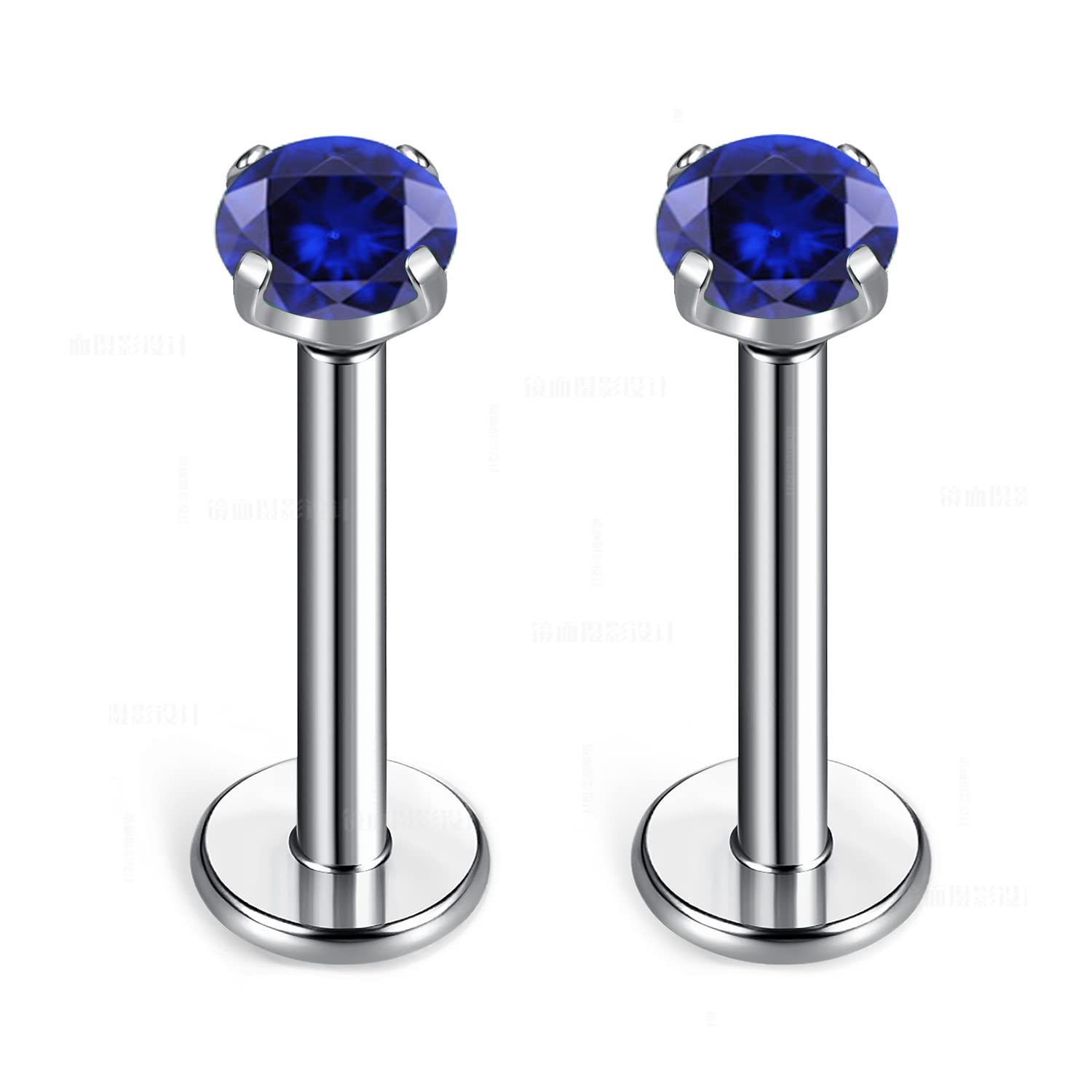 G23 Titanium Four-Prong Set Colorful 5A Round Zircon Internal Thread Earrings Flat Back Labret Stud Ear Bone Nail F136 Titanium Alloy Lip Nail Jewelry detail image 6