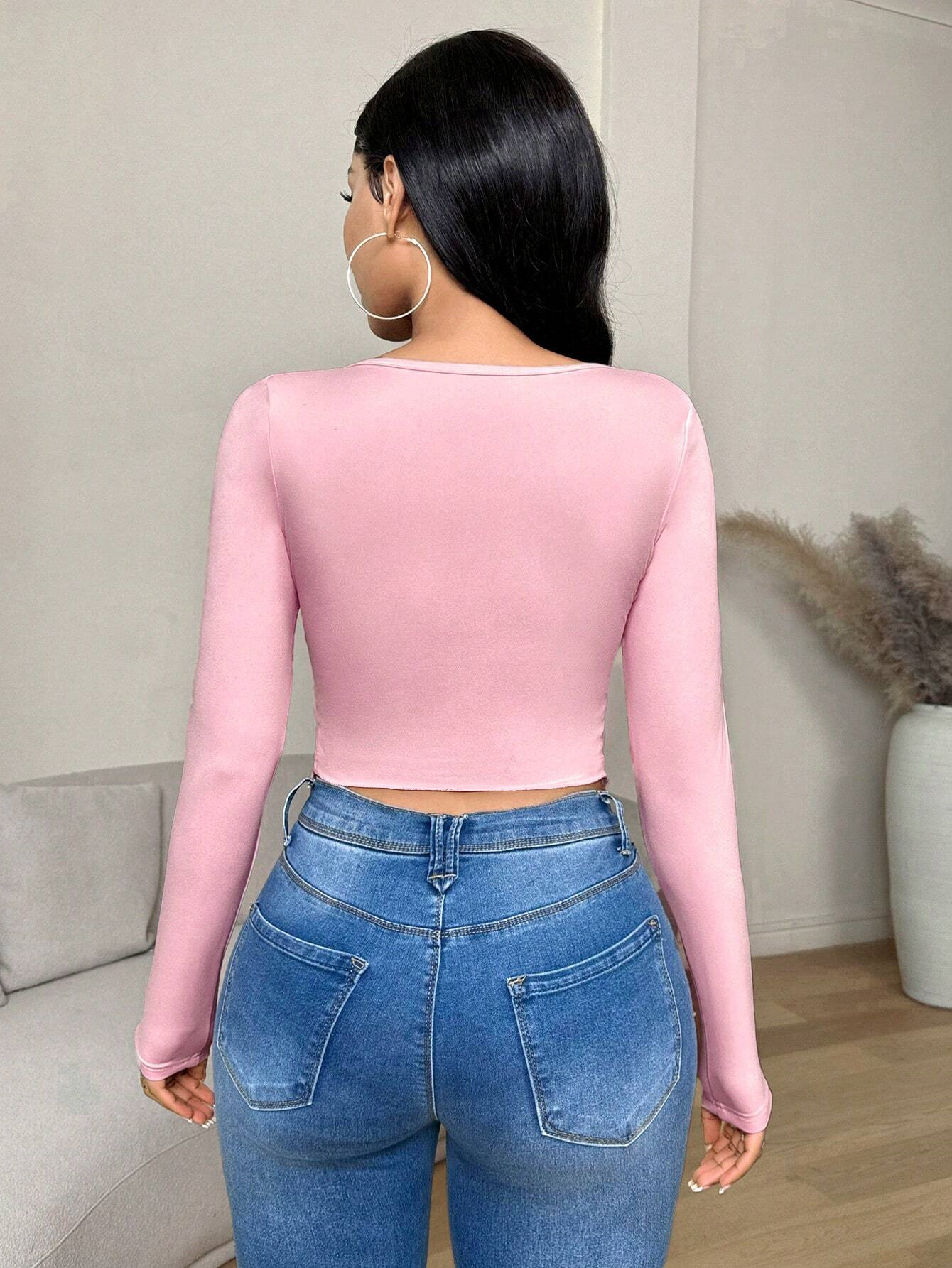 T shirt Pleated Ruffled Long Sleeve Top