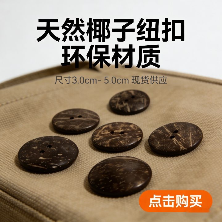 天然椰壳纽扣 大尺寸3.0-5.7cm 箱包床单被套专用 厂家直销